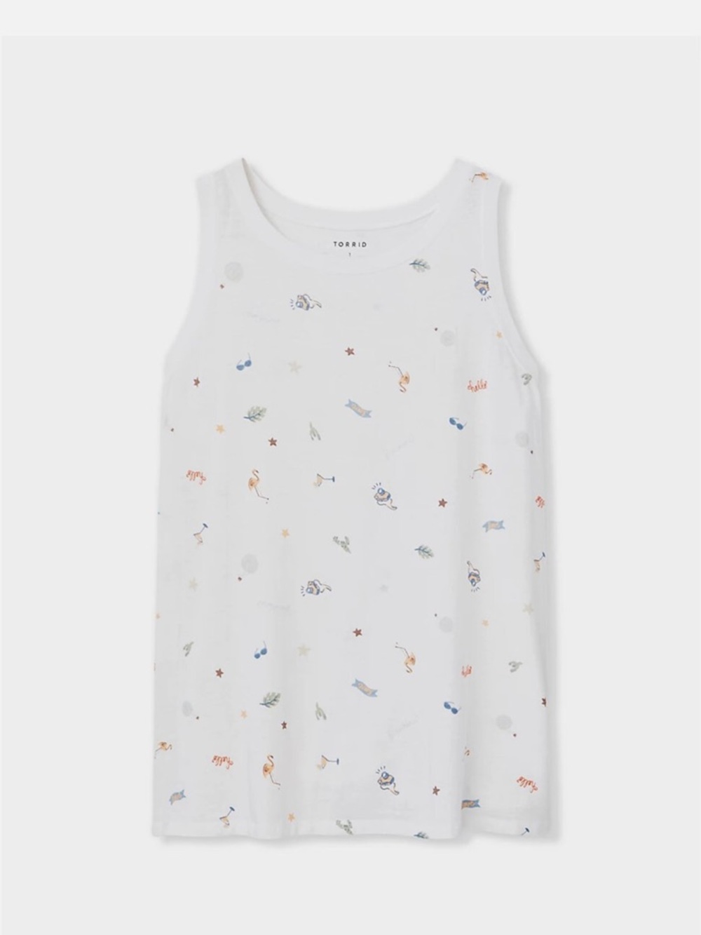 Torrid Summertime Print Crew Tank Vintage Burnout Lightweight White - Picture 5 of 6